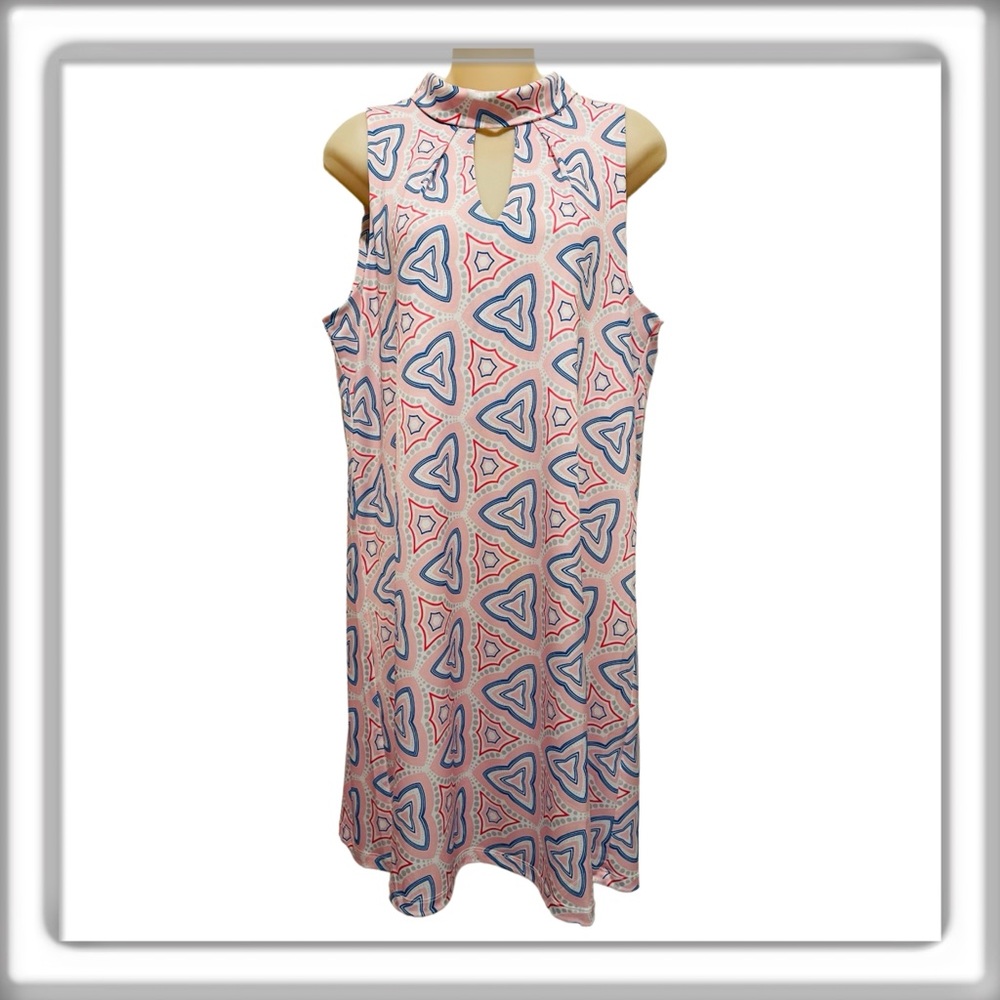 Jean-Pierre Klifa Above Knee Sleeveless Keyhole Dress Pink Blue Size Medium